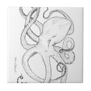 Octopus Ink Tekening zwart-wit Tegeltje