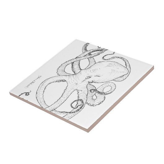 Octopus Ink Tekening zwart-wit Tegeltje (Zijkant)