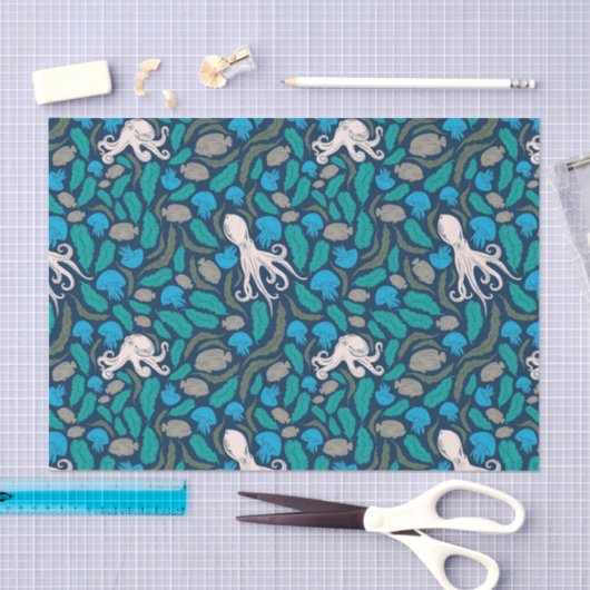 Octopus Jellyfish Blauwgroen Blauw Patroon Tissuepapier (Craft)
