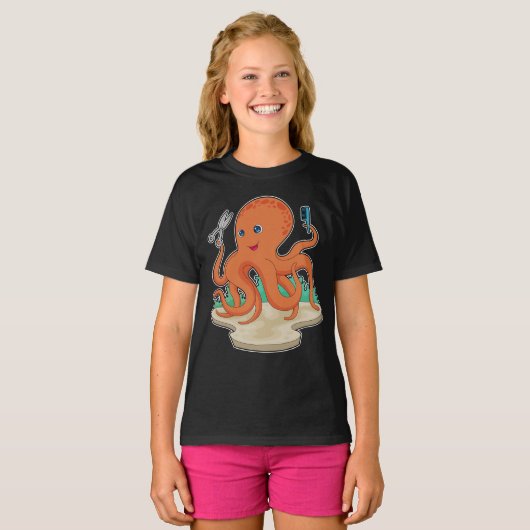 Octopus kapper schaar t-shirt (Voorkant volledig)