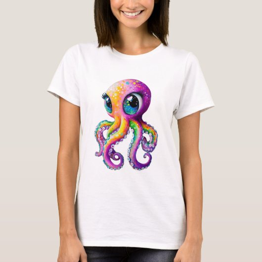 Octopus Kawaii-stijl met grote sprankelende ogen. T-shirt (Voorkant)