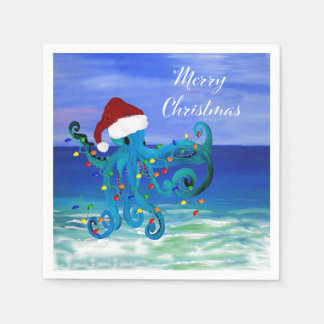 Octopus Kerst Vakantiefeest papieren servetten