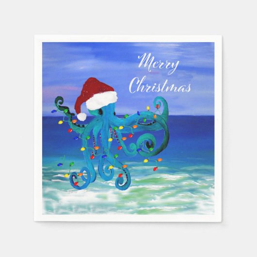 Octopus Kerst Vakantiefeest papieren servetten (Voorkant)