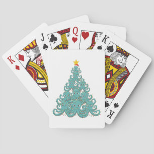 Octopus Kerstboom Santa Hoed Kerstlichten Pokerkaarten