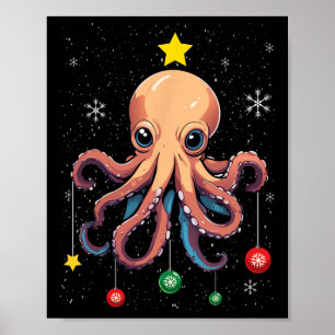 Octopus kerstmis Pajama Cute Anima Poster