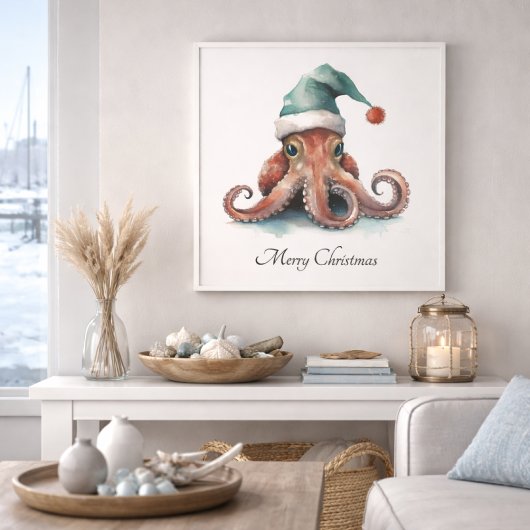 Octopus Kerstvreugd, op maat gemaakt Foto Afdruk