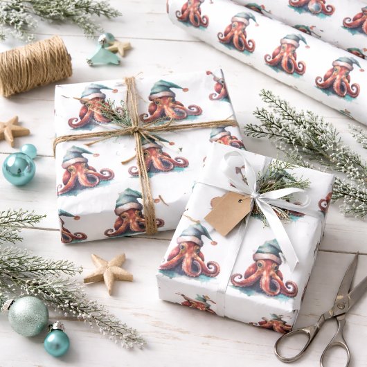 Octopus Kerstvreugde Cadeaupapier