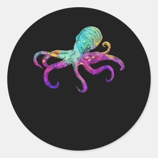 Octopus Kleurrijke Kraken Zee Animal Art Ronde Sticker (Voorkant)