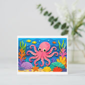 Octopus knipsel collage van papier briefkaart (Staand voorkant)