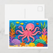Octopus knipsel collage van papier briefkaart (Voorkant / Achterkant)