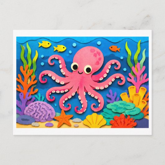 Octopus knipsel collage van papier briefkaart (Voorkant)