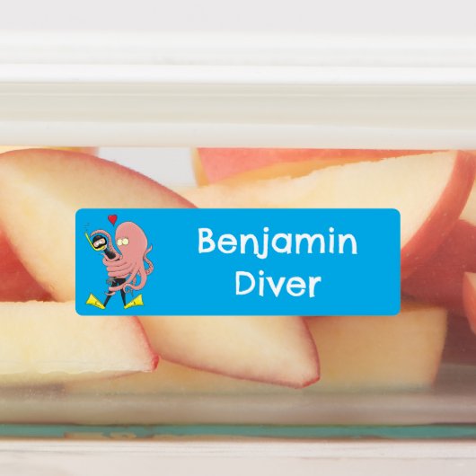 Octopus knuffelt duiker cartoon humor gepersonalis labels (Aangebracht)