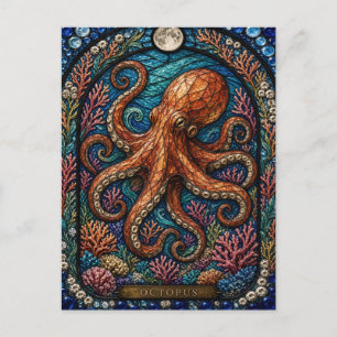 Octopus, Koraal Orb Glas-in-lood Briefkaart