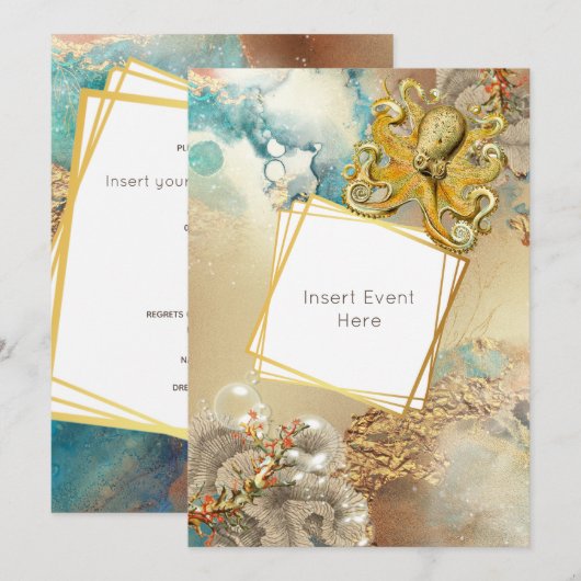 Octopus koraalrif aquarel mariene nautische kaart (Voorkant / Achterkant)