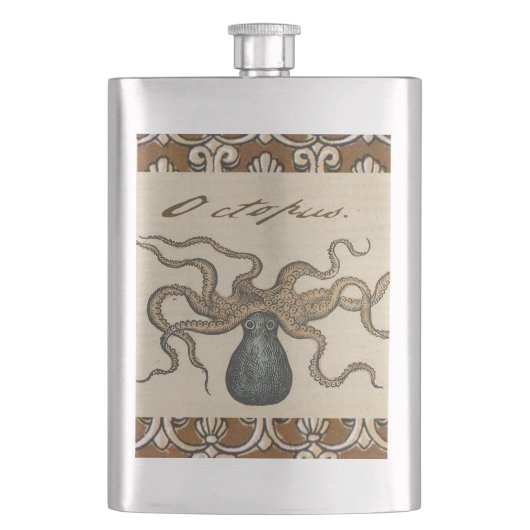 Octopus Kraken Antiek Kust Mariene Wilde Dieren Heupfles (Voorkant)