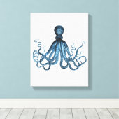 Octopus kraken blue kuststrook waterverf canvas afdruk (Insitu (Houten vloer))