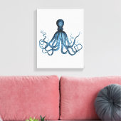 Octopus kraken blue kuststrook waterverf canvas afdruk (Insitu (Woonkamer))