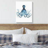 Octopus kraken blue kuststrook waterverf canvas afdruk (Insitu (Slaapkamer))
