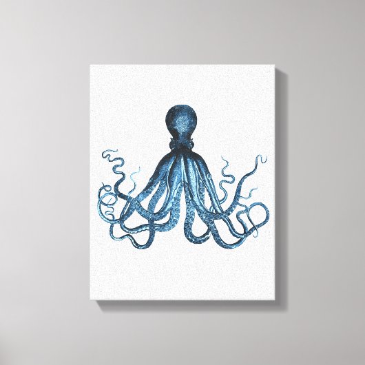 Octopus kraken blue kuststrook waterverf canvas afdruk (Voorkant)