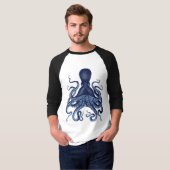 Octopus, Kraken,  graven, waterverf T-shirt (Voorkant volledig)