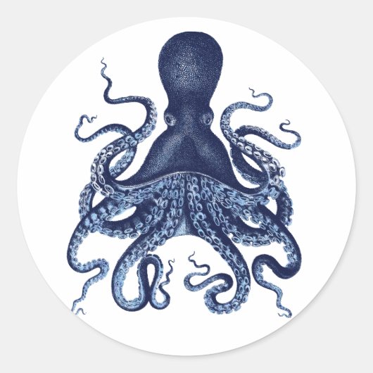 Octopus Kraken gravure Ronde Sticker (Voorkant)