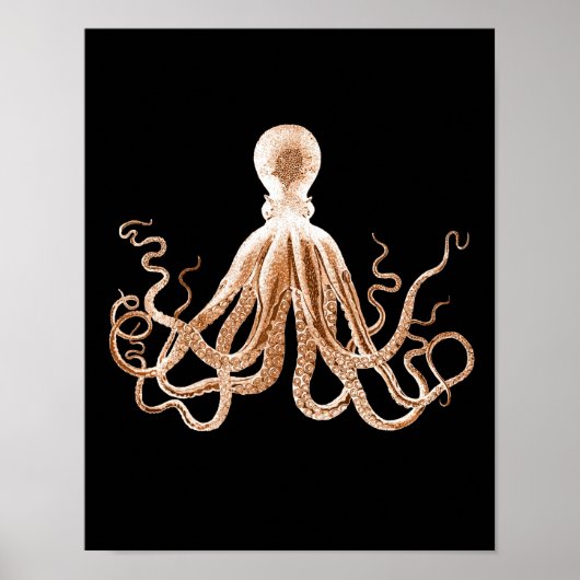 Octopus kraken kust oceaanstrand zwart poster (Voorkant)