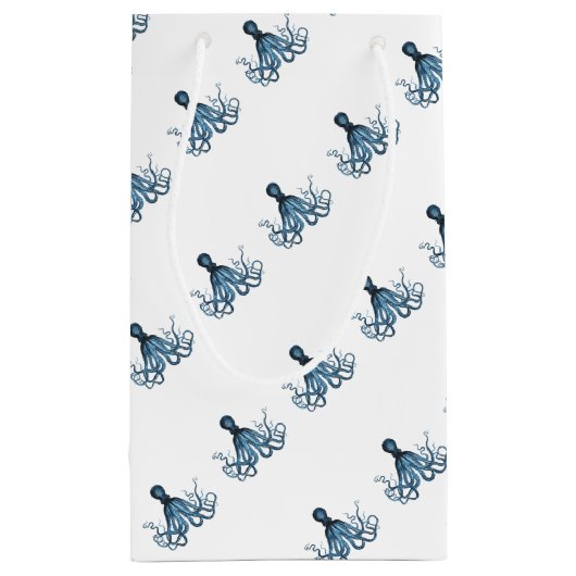 Octopus kraken nautische kustoceaanblauw klein cadeauzakje (Achterkant)