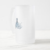 Octopus kraken nautische kuststrook: blauw matglas bierpul (Voorkant links)