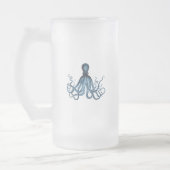 Octopus kraken nautische kuststrook: blauw matglas bierpul (Links)