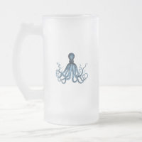 Octopus kraken nautische kuststrook: blauw