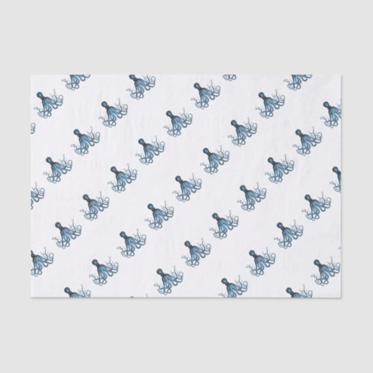 Octopus kraken nautische kuststrook: blauw tissuepapier (Voorkant)