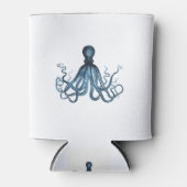 Octopus kraken nautische kuststrook strand blauw blikjeskoeler (Voorkant)