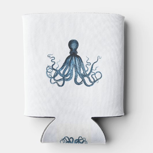 Octopus kraken nautische kuststrook strand blauw blikjeskoeler (Achterkant)