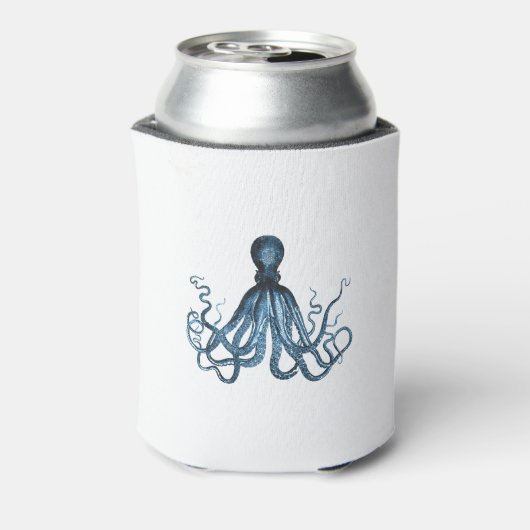 Octopus kraken nautische kuststrook strand blauw blikjeskoeler (Blikje Achterkant)