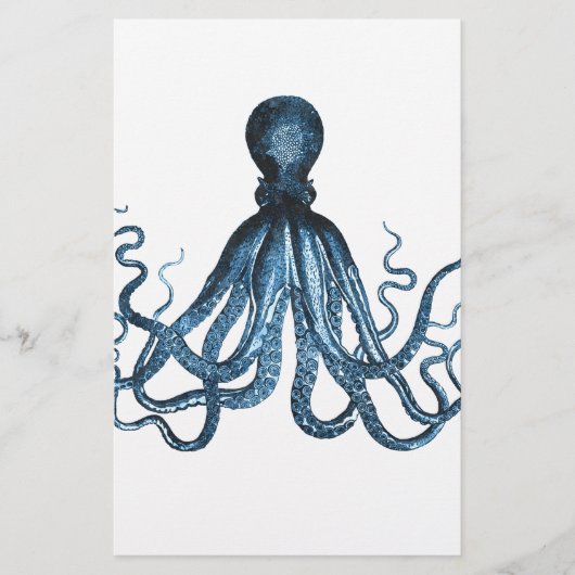 Octopus kraken nautische kuststrook strand blauw briefpapier (Voorkant)