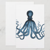 Octopus kraken nautische kuststrook strand blauw briefpapier (Voorkant / Achterkant)