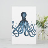 Octopus kraken nautische kuststrook strand blauw briefpapier (Staand voorkant)