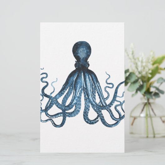 Octopus kraken nautische kuststrook strand blauw briefpapier (Staand voorkant)
