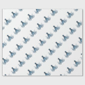 Octopus kraken nautische kuststrook strand blauw cadeaupapier (Vlak)