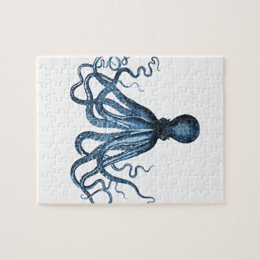 Octopus kraken nautische kuststrook strand blauw legpuzzel (Horizontaal)