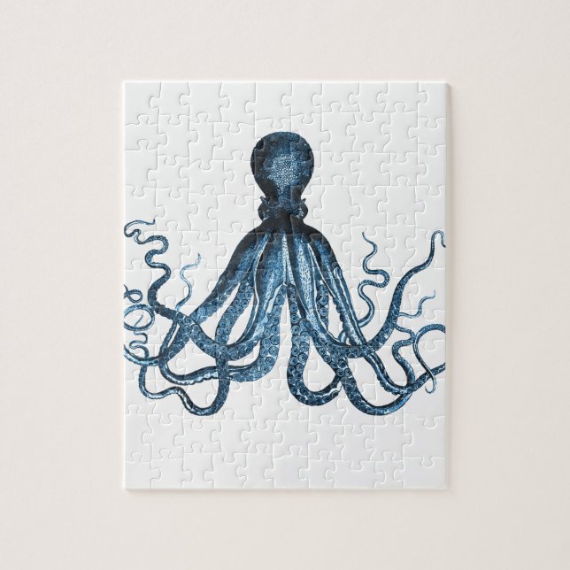 Octopus kraken nautische kuststrook strand blauw legpuzzel (Verticaal)