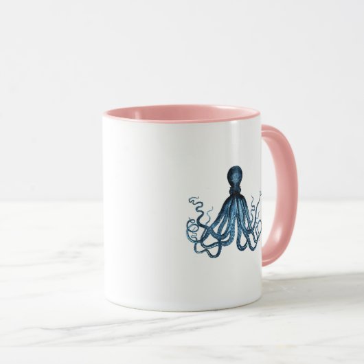 Octopus kraken nautische kuststrook strand blauw mok (Voorkant rechts)