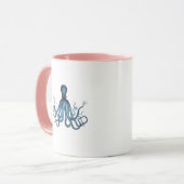 Octopus kraken nautische kuststrook strand blauw mok (Voorkant links)