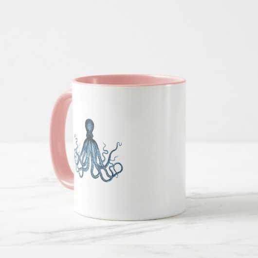 Octopus kraken nautische kuststrook strand blauw mok (Voorkant links)