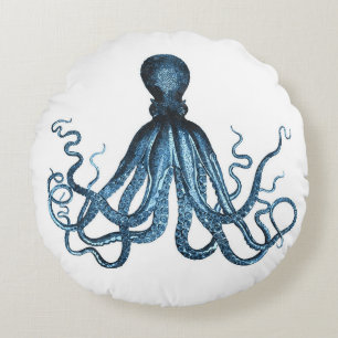 Octopus kraken nautische kuststrook strand blauw rond kussen