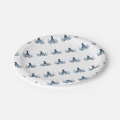 Octopus kraken nautische kuststrook zee blauw papieren bordje (Gekanteld)