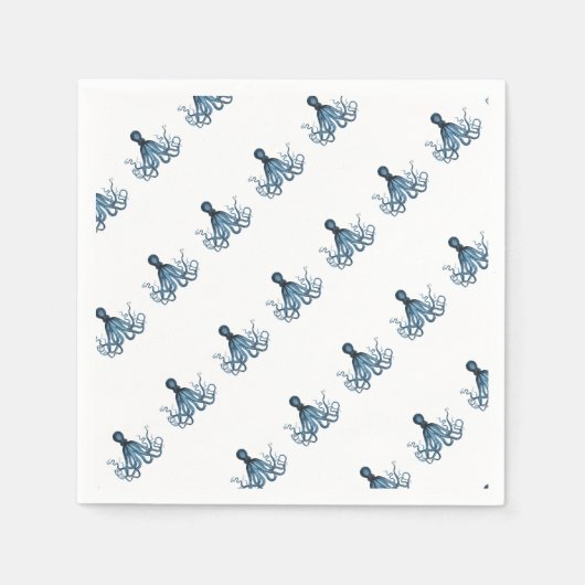 Octopus kraken nautische kuststrook zee strand bla servet (Voorkant)