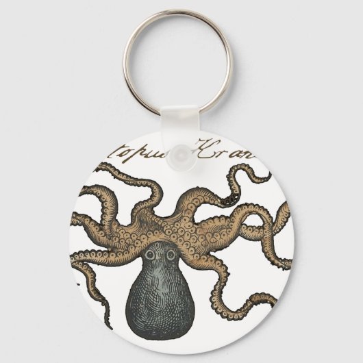 Octopus Kraken Vintage Illustratie Sleutelhanger (Voorkant)