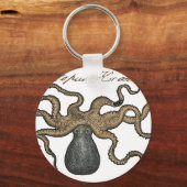 Octopus Kraken Vintage Illustratie Sleutelhanger (Voorkant)