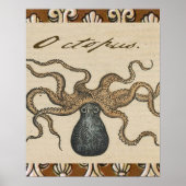 Octopus Kraken Vintage Illustration Poster (Voorkant)